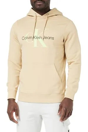 Calvin Klein Seasonal Monologo Regular Hoodie J30J320805, Felpe con Cappuccio Uomo, (Warm Sand), XS