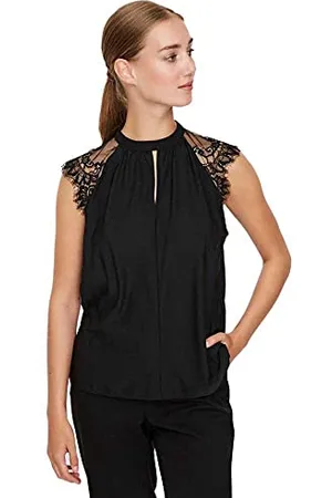 VERO MODA VMMILLA SL Lace Tee GA Noos Vestaglia, Black, Medium Donna