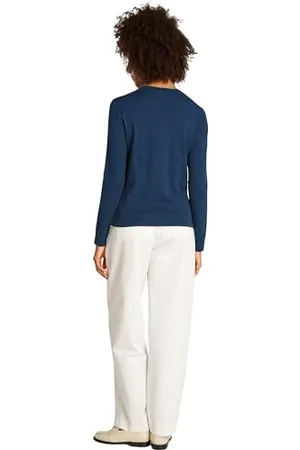 Tommy Hilfiger Donna Pullover Jersey Fine con Scollo Rotondo, Blu (Dark Night Navy), M