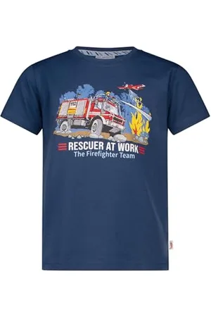 Salt & Pepper BY KIDS PARK Jungen T-Shirt mit Feuerwehr Print Stickmotiv aus S.Jersey, , 116 cm-122 cm Bambini e Ragazzi
