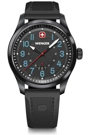 Wenger Orologio Uomo Terragraph Ø 43 mm, Swiss Made, Quarzo Analogico, Impermeabile fino a 100 m, Cinturino in Silicone, Nero, 01.0541.127