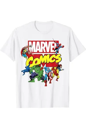 Marvel Exclusive Avengers Retro Comic Group Shot Logo Maglietta