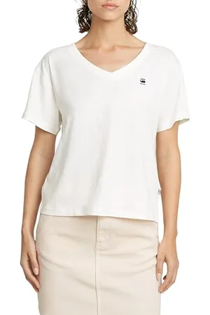 G-Star Donna Open V-Neck Relaxed Top, (lt chalk D26067-D601-1284), S