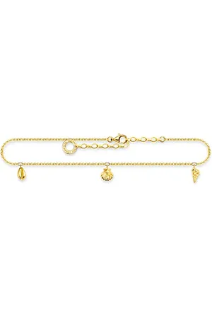 Thomas Sabo AK0037-413-39-L27V - Cavigliera da donna, in argento Sterling 925 placcato oro giallo 750, con 3 conchiglie, lunghezza 22-27 cm, 22-27 cm, Argento sterling, Nessuna pietra preziosa