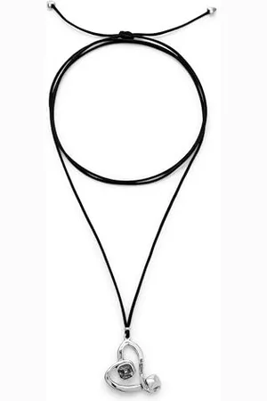 UNO de 50 | Ciondolo | Placcato in argento sterling | Cordone effetto seta | Cuore con cristallo grigio | Gioiello artigianale | Made in Italy, Talla Única, Argento Sterling, Nessuna pietra preziosa