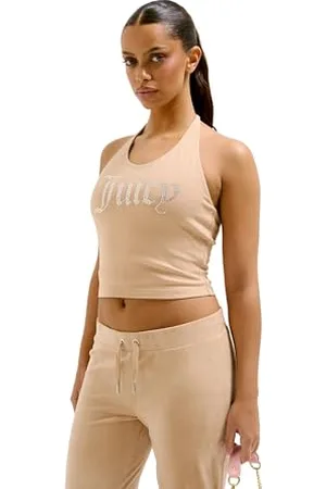 Juicy Couture Tied Halter Neck Figubetontes T Shirt Top Oberteil mit Applikationen Versch. Farben Canottiera da Donna