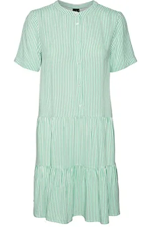 VERO MODA Vmbumpy SS Short Dress Wvn Noos Vestito, Bianco Neve/Strisce: Crema Giada, L Donna