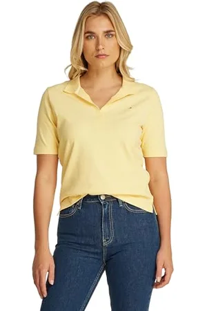 Tommy Hilfiger Donna Maglietta Polo Maniche Corte 1985 Pique Regular Fit, Giallo (Citronella), XL