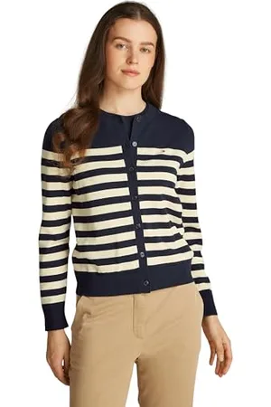 Tommy Hilfiger Donna Cardigan Jersey Stitch Cardigan Elegante, Multicolore (Her Stp Dark Night Navy/ Country Iv), S