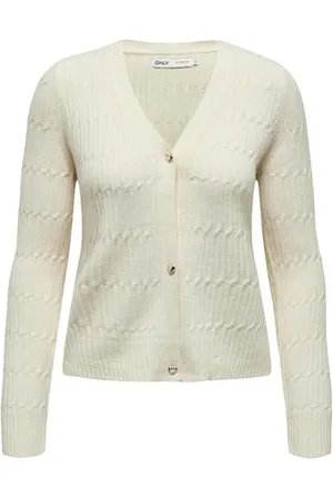 ONLY Onlkatia LS Cable V-Neck Cardigan CC Knt Maglione, Cappellino Bianco Grigio/Dettaglio: Melange, M Donna