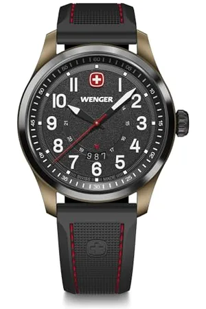 Wenger Orologio Uomo Terragraph Ø 43 mm, Swiss Made, Quarzo Analogico, Impermeabile fino a 100 m, Cinturino in Silicone, Bronzo/Nero, 01.0541.125