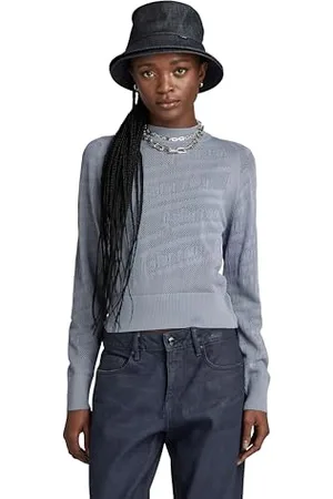 G-Star Donna Pointelle Text Knitted Sweater, (dim grey D23924-B754-3885), M