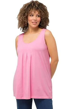 Ulla Popken Top, Pieghe Decorative, Linea A, Girocollo, Senza Maniche, Modal 796470 T-Shirt, , 52/54 IT Donna
