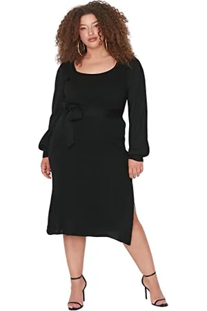 Trendyol Donna Aderente Colletto Quadrato Maglieria Plus Size Abito Vestito, , XXXXXL