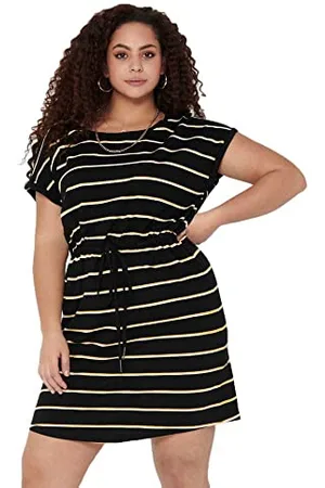 ONLY Carapril SS Noos-Vestito al Ginocchio, Nero/Strisce: Strisce Gialle e Bianche, 52/54 Donna