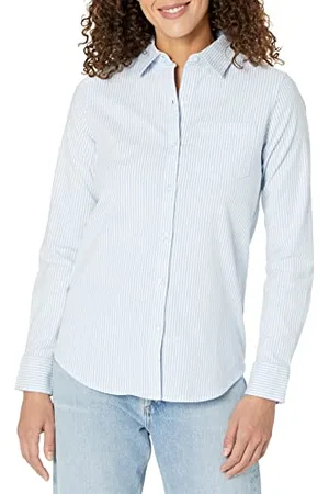 Amazon Camicia Oxford Elasticizzata a Maniche Lunghe Button-Down (Disponibili in Taglie Forti) Donna, , S