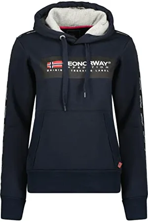 Geographical Norway Gathlete Lady - Felpa Cappuccio Donna Con Tasche A Canguro - Felpa A Manica Lunga Calda - Giacca Abito Ideale Primavera Estate Autunno Inverno (Marino M-taglia 2)
