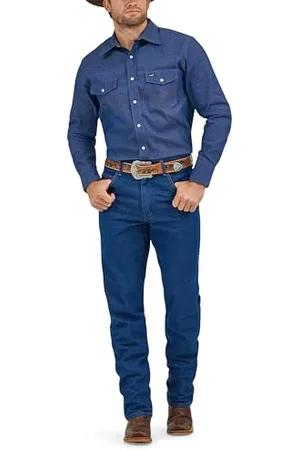 Wrangler Camicia da Uomo, Modello Cowboy, a Maniche Lunghe, Blu Slavato Indigo XXX-Large
