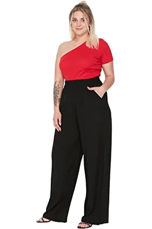 Trendyol Donna Plus Size Vita Normale Allentato Pantaloni Taglie Forti, , 74