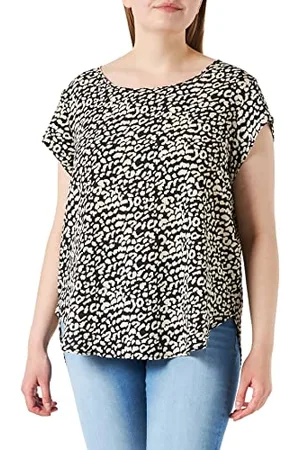 ONLY Onlvic SS Top Noos Wvn Maglietta, (Black/AOP/Leo Eggnog), 34 Donna