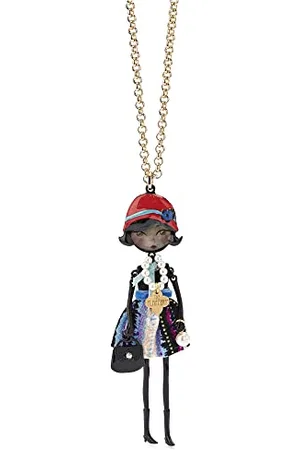 Le carose Collana da donna collezione Joie. Collana Flappers realizzata in bronzo con bagno galvanico oro. Bambolina con Vestito a Fantasia. Dimensioni: lunghezza 80 cm. Dimensione bambolina