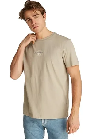 Calvin Klein Uomo T-shirt Maniche Corte Monologo Tee in Cotone, Beige (Aluminum), L