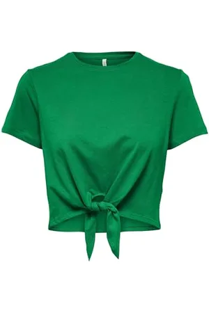 ONLY Onlmay Life S/S Short Knot Top Box Jrs T-Shirt, Green Bee, XS Donna