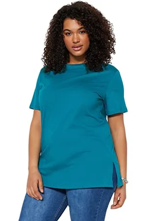Trendyol Women Relaxed Fit Basic Crew Neck Knit Plus Size Donna T-Shirt Taglie Forti Girocollo in Maglia di Base, , 3XL/Meer