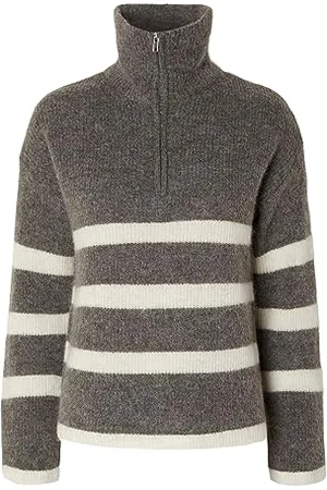 SELECTED Slfmaline LS Knit Mezza Zip Noos Maglione Lavorato a Maglia, Grigio Melange Medio, L Donna