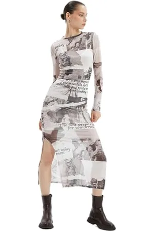Koton Sheer Dress Lined Maxi Maniche Lunghe Slit Detail NAN, , L Donna