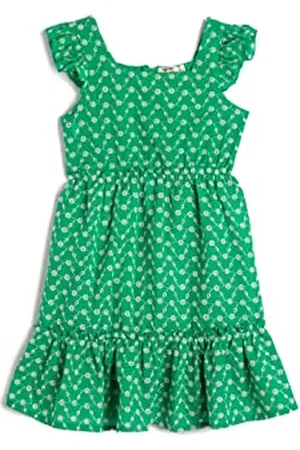 Koton Midi Dress Ruffle Sleeveless Square Neck, Vestito Ragazze, (804)