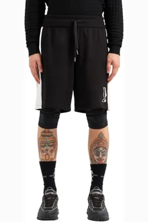 Armani Exchange Pantaloncini in Cotone French Terry con Logo AX, Nero/Bianco spento, XXL Uomo