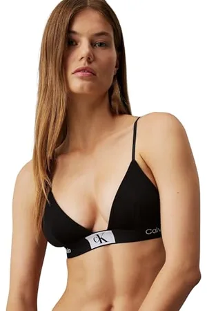 Calvin Klein Top Bikini a Triangolo Donna Unlined Triangle Coppe Morbide, (Black), S