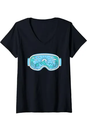 Symbiosis Supply Co. Donna Ski Goggles Art Nature Mountains Minimalist Skiing Maglietta con Collo a V