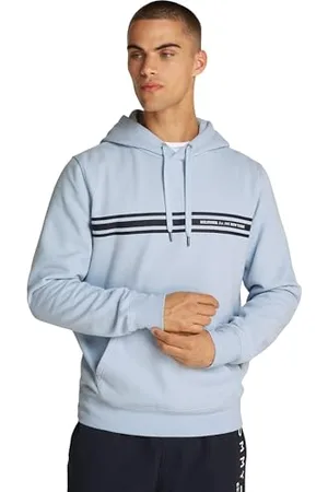 Tommy Hilfiger Uomo Felpa Central Chest Stripe con Cappuccio, Blu (Breezy ), M