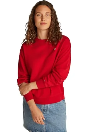 Tommy Hilfiger Donna Felpa Contrast Flag Regular Fit, Rosso (Primary ), XL