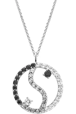 Engelsrufer Collana a forma di cuore, Yin Yang, in argento Sterling 925, con zirconi, chiusura a moschettone, lunghezza: 40 + 4 cm, 44 cm, Argento sterling, Zirconia cubica