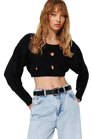 Trendyol Regular Fit Basic Boat Neck Knitwear Sweater Maglione, Black, S Donna
