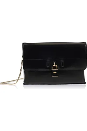 DKNY Palmer Clutch Bag in Smooth Leather, Crossbody Donna, Nero/Oro, Taglia Unica