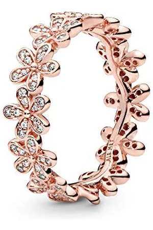 PANDORA Garden Anello con margherite placcato in oro rosa 14 k con zirconi cubici trasparenti, 60