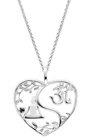 Engelsrufer Collana a forma di cuore Buddha e Om in argento Sterling 925 – Zirconia – Chiusura a moschettone – Lunghezza: 42 + 4 + 4 cm, 50 cm, Argento sterling, Zirconia cubica
