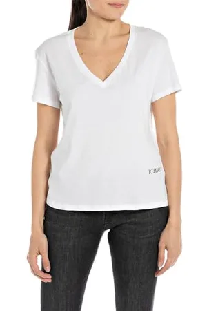Replay T-shirt da donna in cotone a maniche corte , bianca (White 001), S