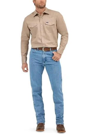 Wrangler Camicia a Maniche Lunghe, da Uomo, per Lavoro, in Stile Cowboy del West, Kaki Beige Medium