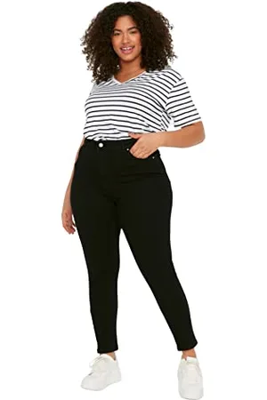Trendyol Damen Gerade Hohe Taille Plus-Size-Jeans, Jeans da Donna, Black