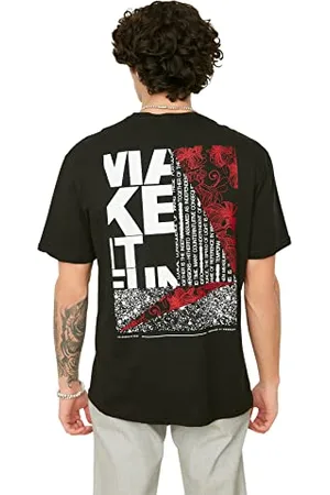 Trendyol Black-Maglietta da Uomo con Stampa sul Retro, Taglie Forti T-Shirt, , S