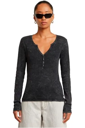 G-Star RAW Deep V Henley Slim Top T-Shirt, (Dk Black GD D24656-c773-b564), XL Donna