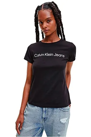 Calvin Klein Donna T-Shirt Maniche Corte Core Logo Slim Fit Tee Scollo Rotondo, (CK Black), XXL