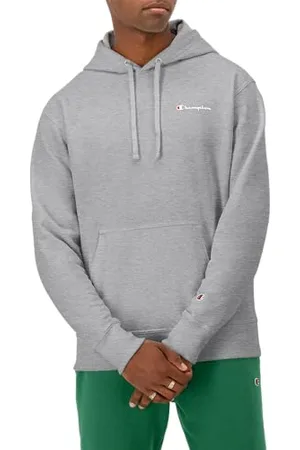 Champion Powerblend Fleece Hoodie Felpa con Cappuccio, (Oxford Gray Scritta sul Petto Sinistra), L Uomo