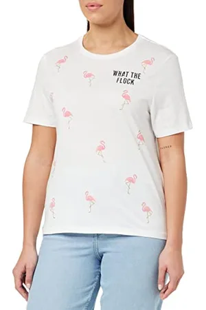 ONLY Onlkita Reg S/S Flamingle Top Box Jrs T-Shirt, Bright White/AOP:Flamingo, M Donna