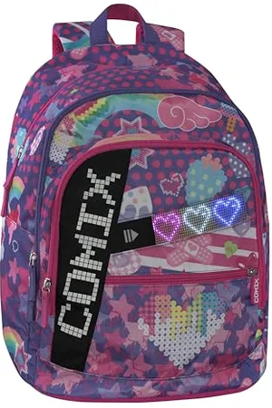 COMIX Ultra Bright - Zaino Scuola Pannello Scrittura Led Personalizzabile, 3 Ampi Scomparti, Tasca Frontale, Schienale e Fondo Termoformati, Spallacci Imbottiti e Regolabili, 32x43Hx23 cm, 31 L